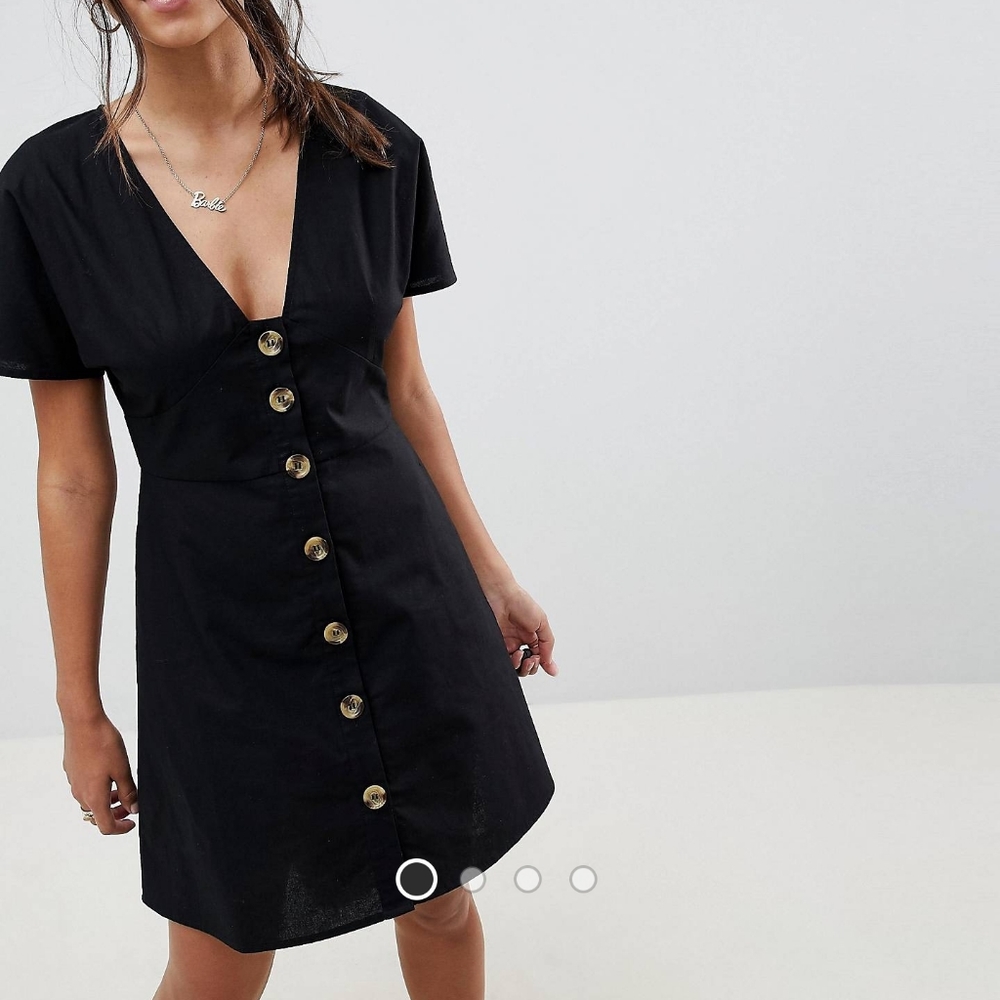 Asos Design black button through mini skater dress